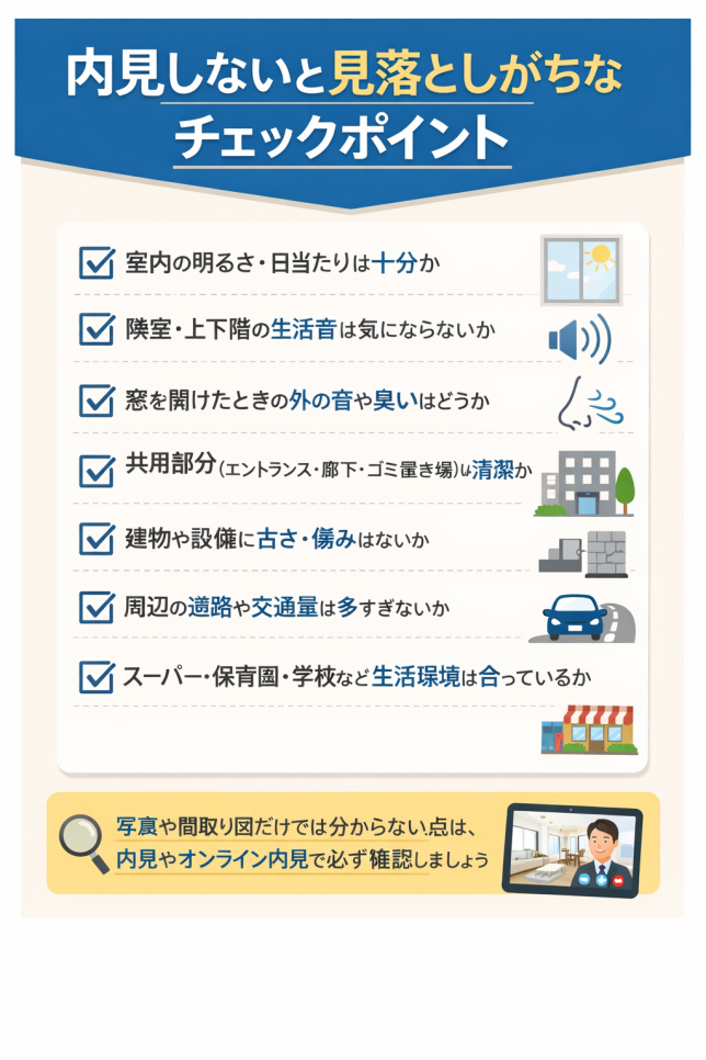 内見しないで決めた失敗につながりやすいチェックポイント一覧