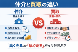 仲介と買取の違いを表すイメージ